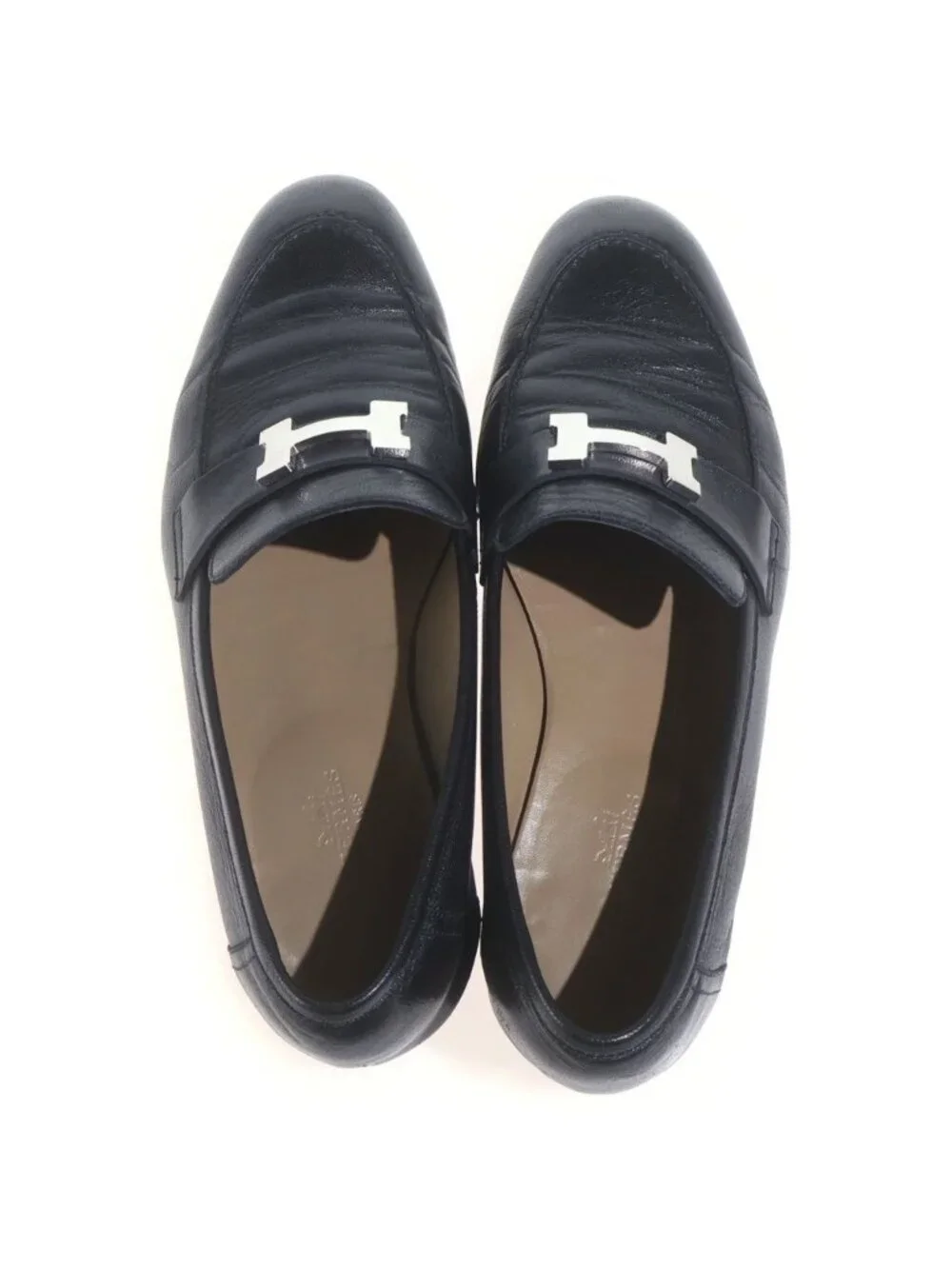 Hermes Moccasins Paris Leather Black Silver